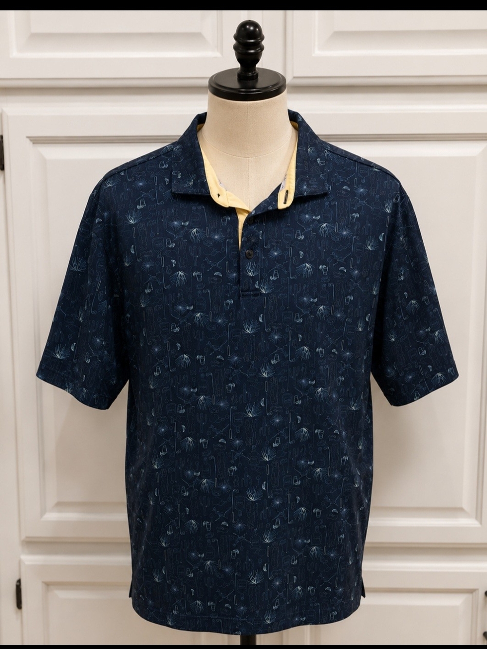 Walter Hagen Desert Navy Blue P11 Performance Short-Sleeve Polo w/Yellow Trim